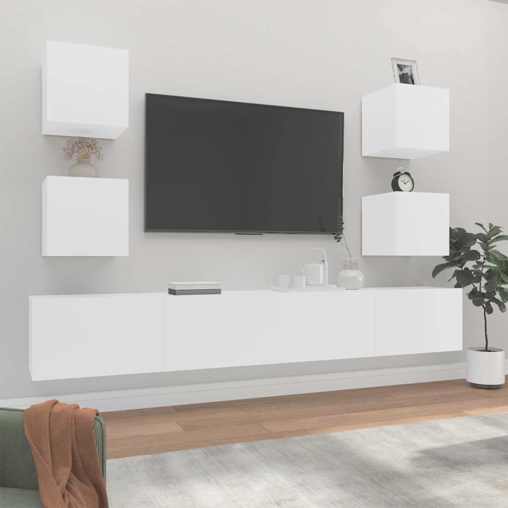 vidaXL Meuble TV 6 pièces blanc en bois d'ingénierie