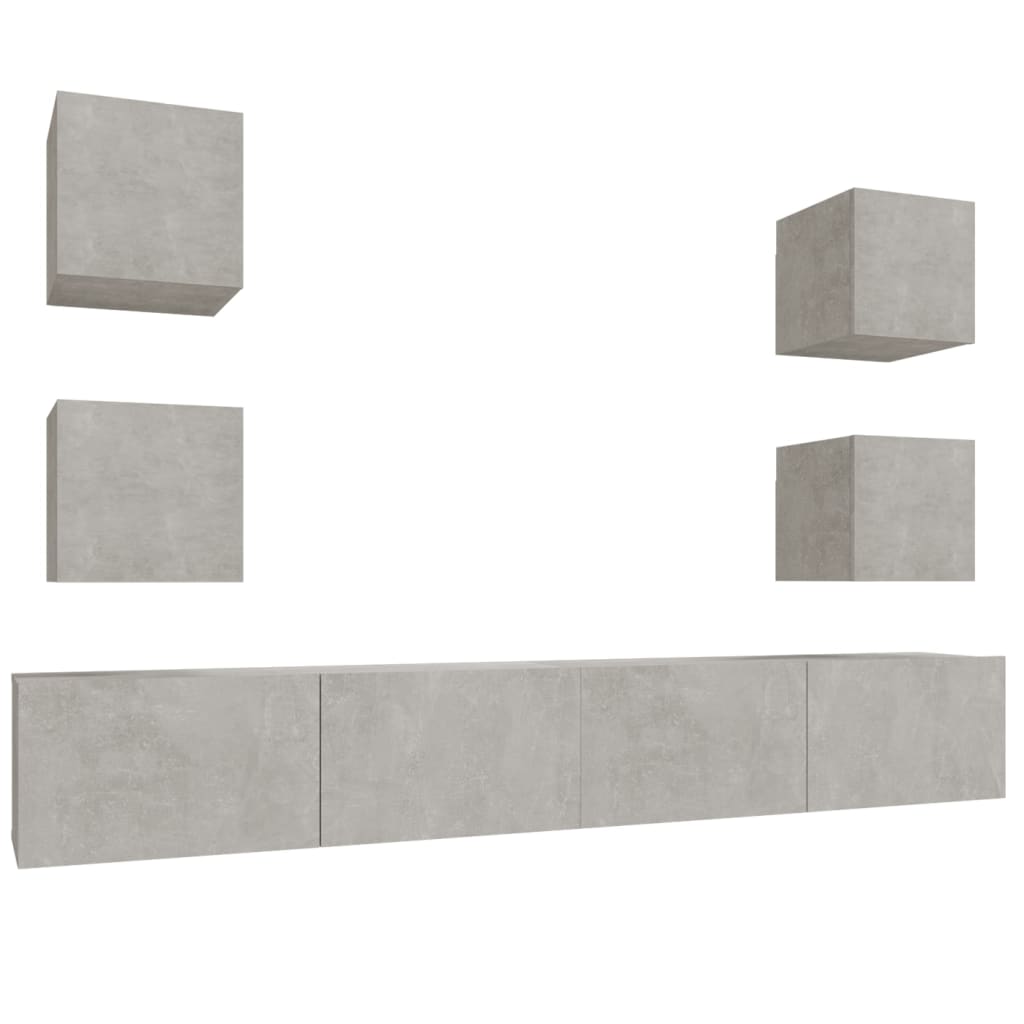 vidaXL Ensemble de 6 meubles TV gris béton, bois d'ingénierie