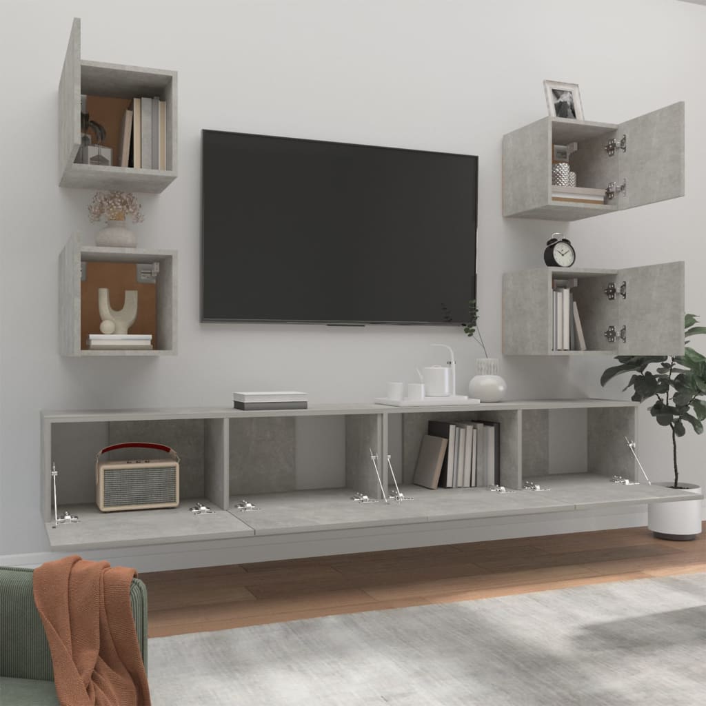 vidaXL Ensemble de 6 meubles TV gris béton, bois d'ingénierie