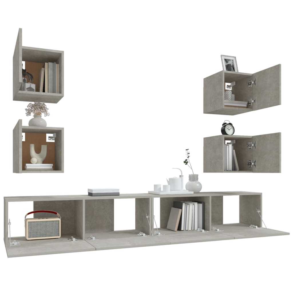 vidaXL Ensemble de 6 meubles TV gris béton, bois d'ingénierie