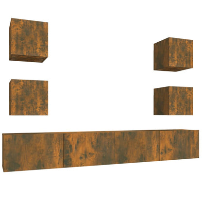 vidaXL Meuble TV, 6 pcs, Chêne fumé, Bois d'ingénierie