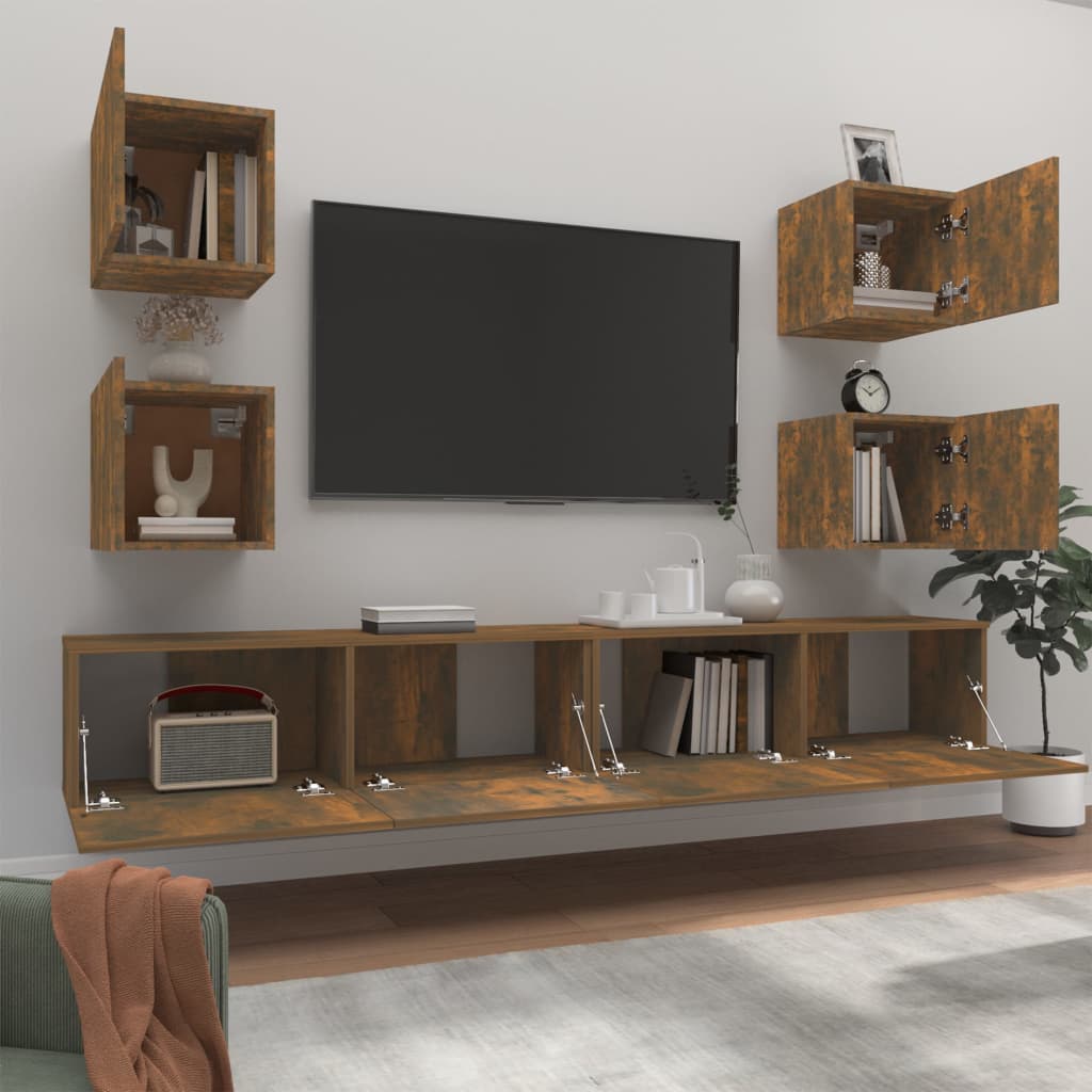 vidaXL Meuble TV, 6 pcs, Chêne fumé, Bois d'ingénierie