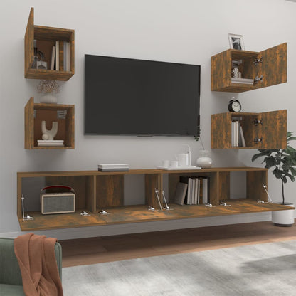vidaXL Meuble TV, 6 pcs, Chêne fumé, Bois d'ingénierie