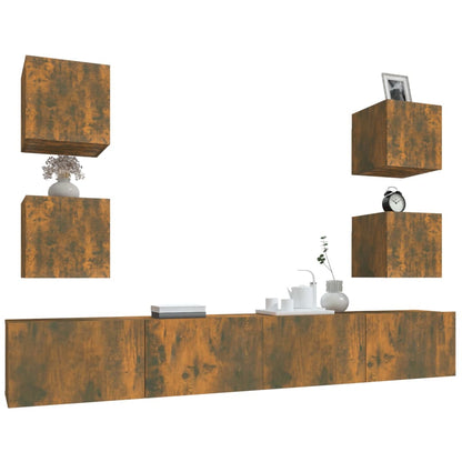 vidaXL Meuble TV, 6 pcs, Chêne fumé, Bois d'ingénierie