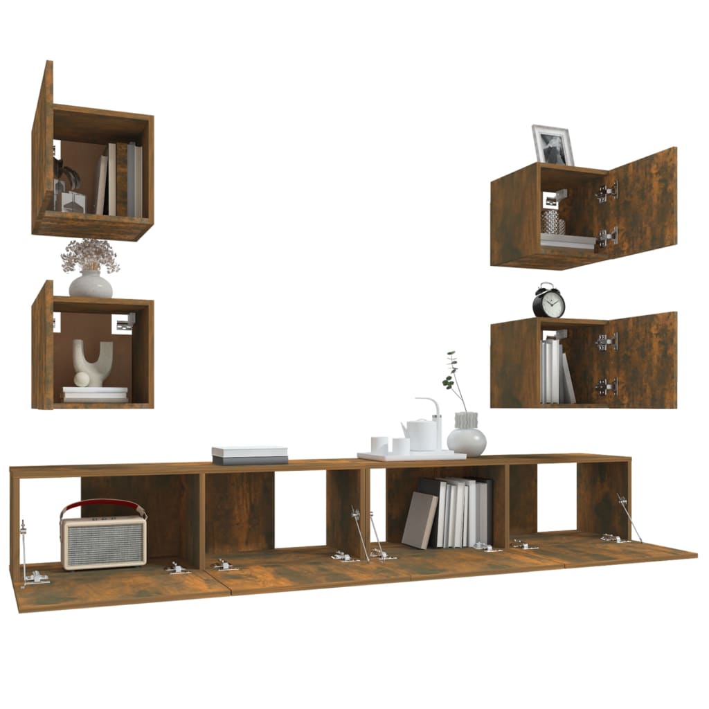 vidaXL Meuble TV, 6 pcs, Chêne fumé, Bois d'ingénierie