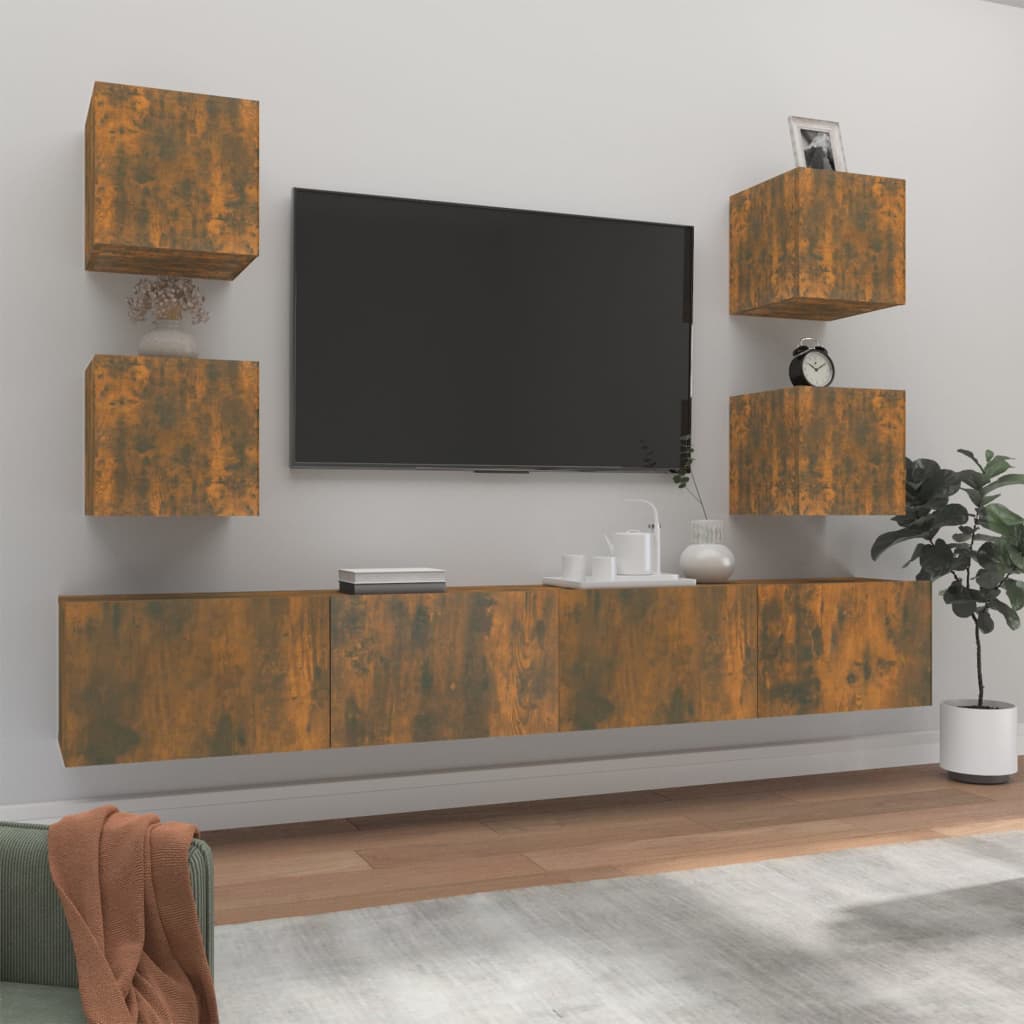 vidaXL Meuble TV, 6 pcs, Chêne fumé, Bois d'ingénierie