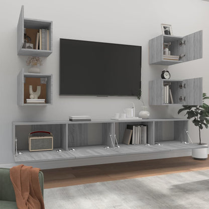 vidaXL Meuble TV, 6 pcs, gris Sonoma, aggloméré