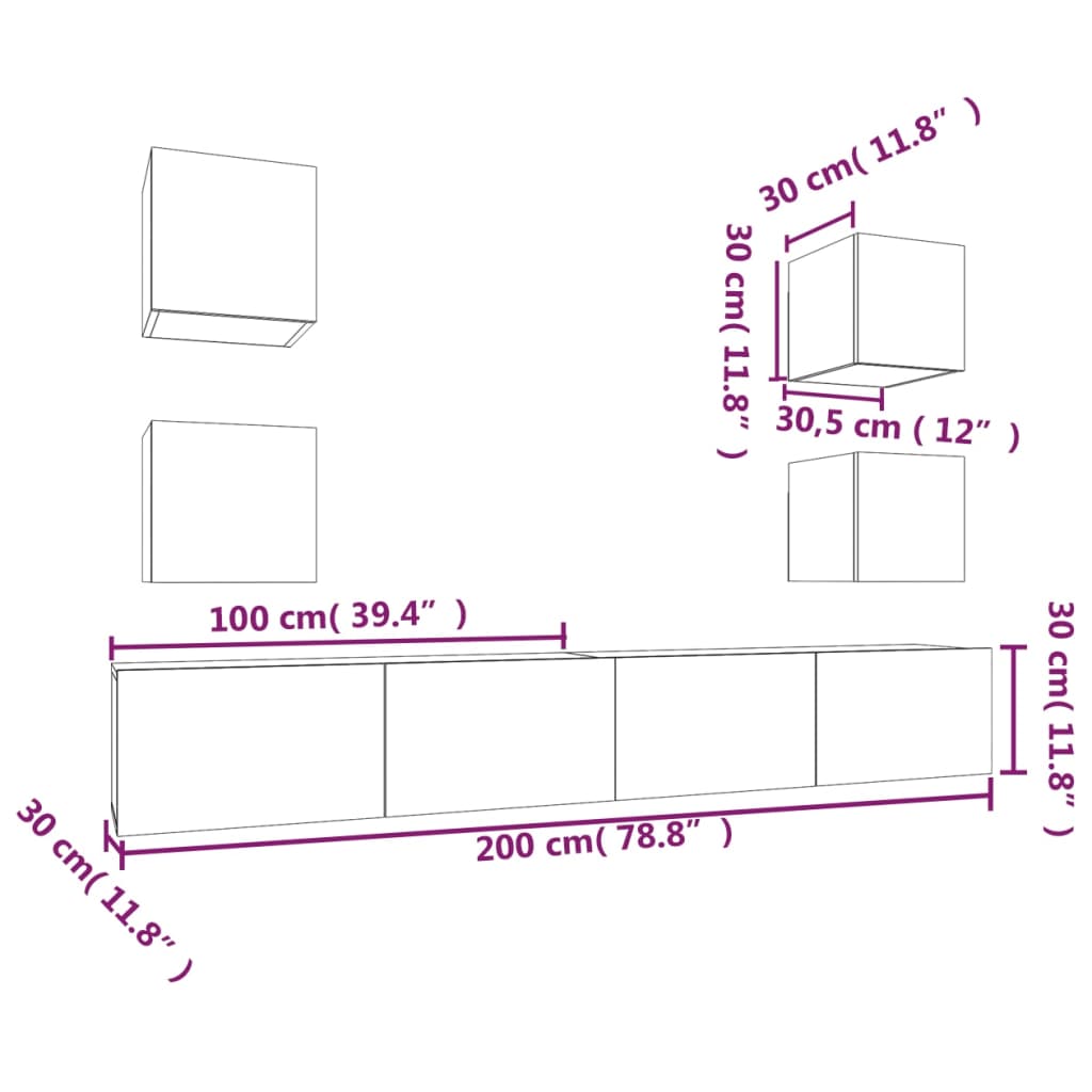 vidaXL Meuble TV, 6 pcs, gris Sonoma, aggloméré