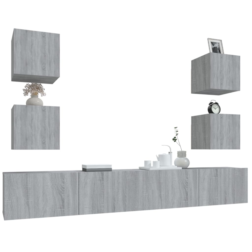 vidaXL Meuble TV, 6 pcs, gris Sonoma, aggloméré