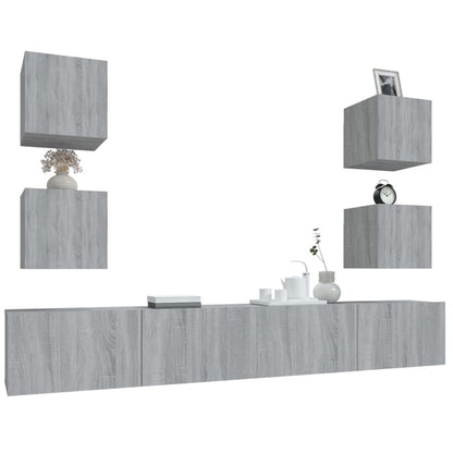 vidaXL Meuble TV, 6 pcs, gris Sonoma, aggloméré