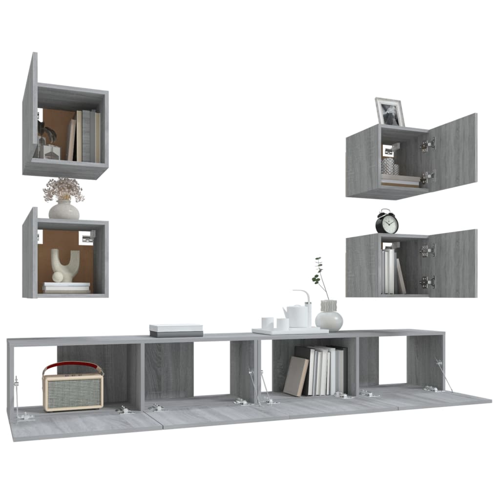 vidaXL Meuble TV, 6 pcs, gris Sonoma, aggloméré