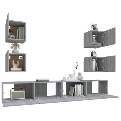 vidaXL Meuble TV, 6 pcs, gris Sonoma, aggloméré
