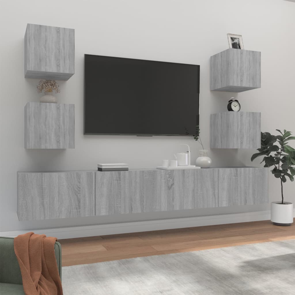 vidaXL Meuble TV, 6 pcs, gris Sonoma, aggloméré
