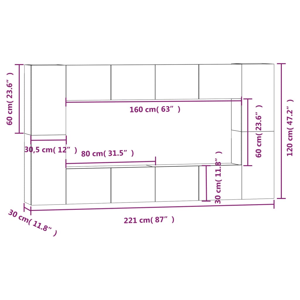 vidaXL Meuble TV 8 pcs Blanc Bois d'ingénierie