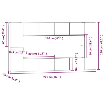 vidaXL Meuble TV 8 pcs Blanc Bois d'ingénierie