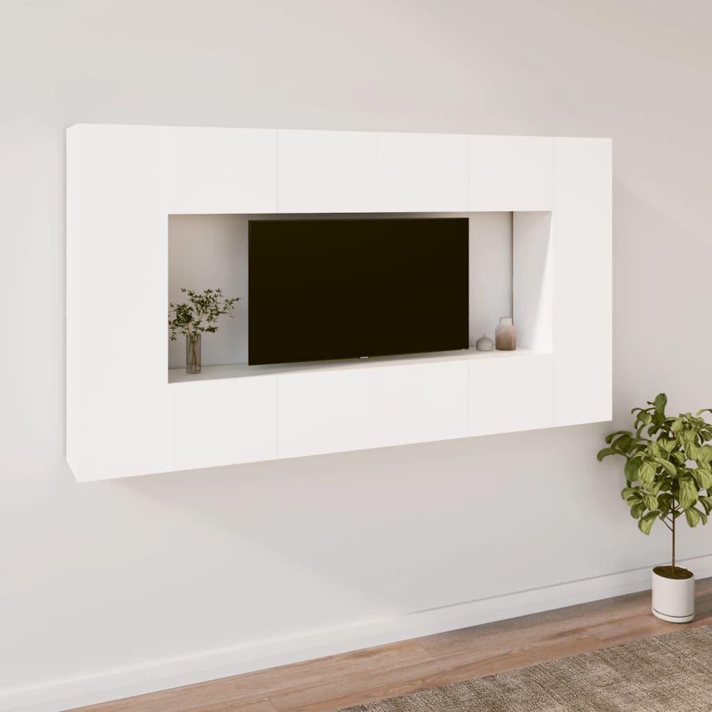 vidaXL Meuble TV 8 pcs Blanc Bois d'ingénierie