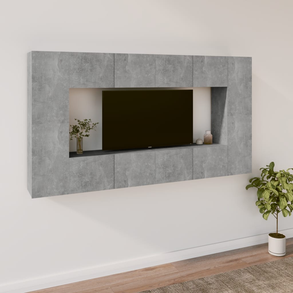 vidaXL 8-tlg. TV-Schrank-Set Betongrau Holzwerkstoff