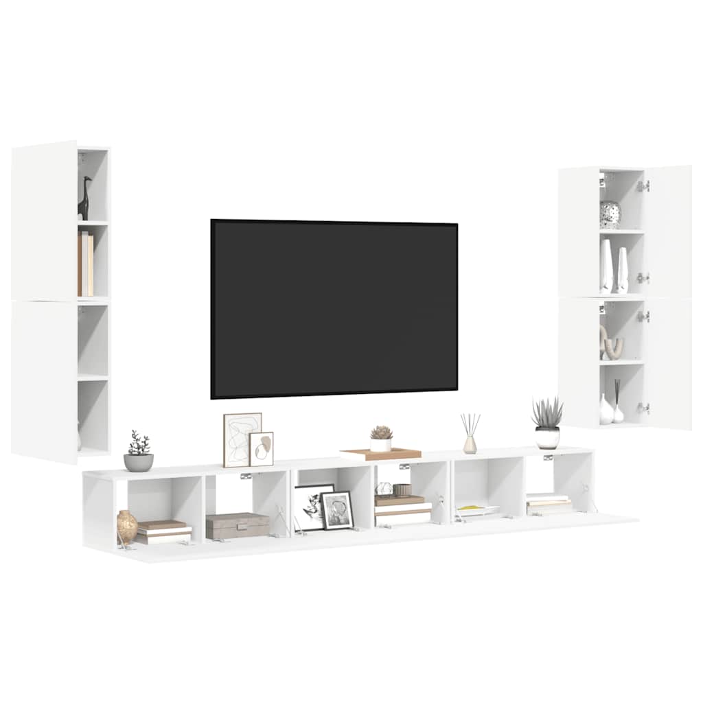 vidaXL Meuble TV avec 7 éléments Bois d'ingénierie Blanc