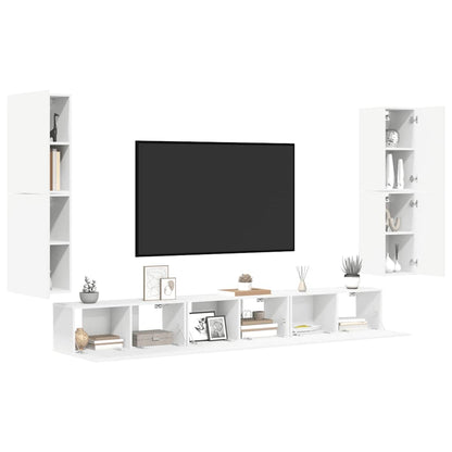vidaXL Meuble TV avec 7 éléments Bois d'ingénierie Blanc