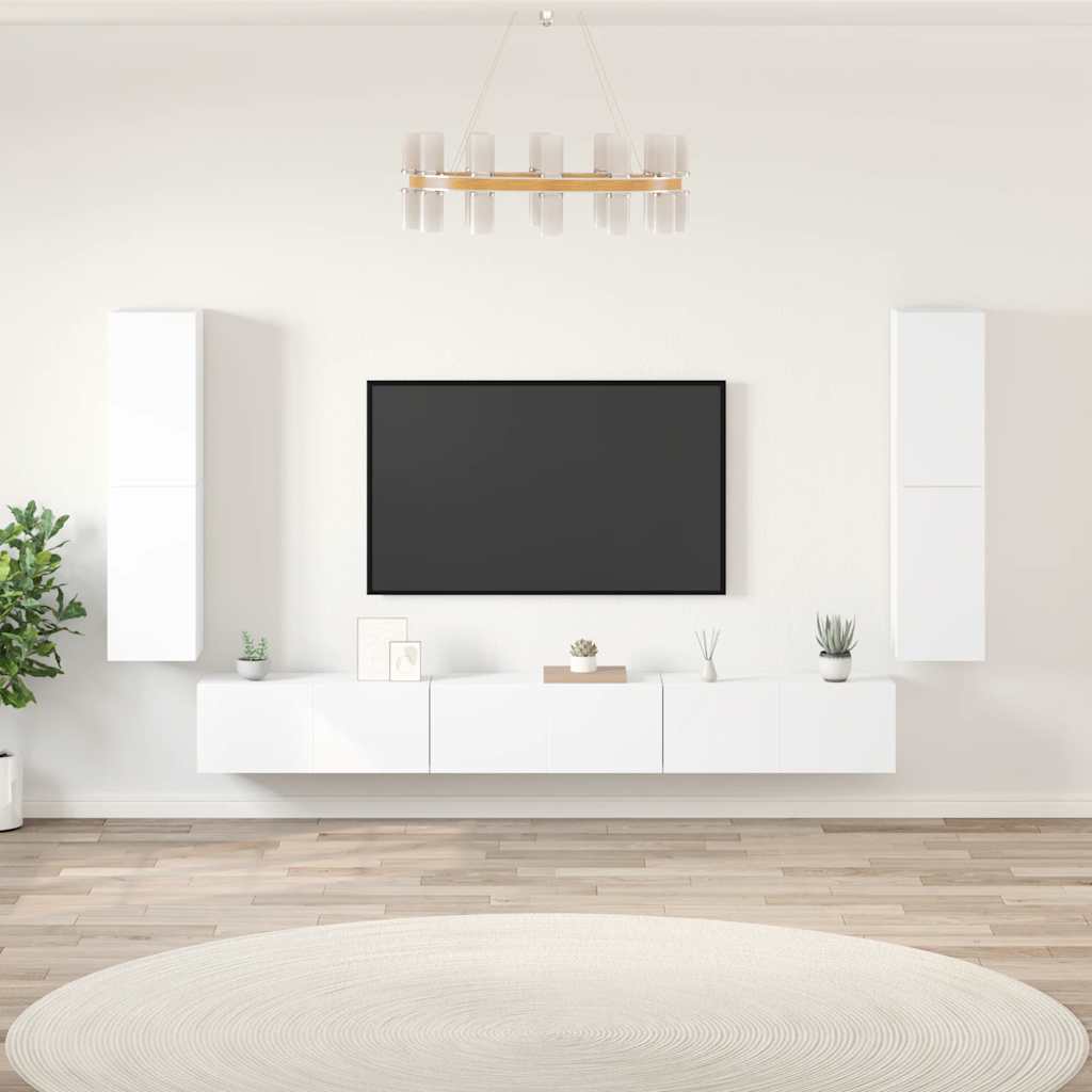 vidaXL Meuble TV avec 7 éléments Bois d'ingénierie Blanc