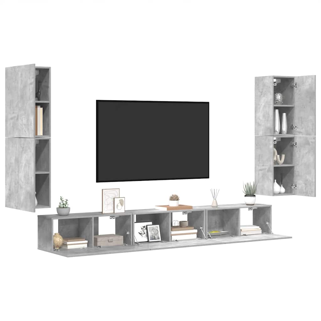 vidaXL Meuble TV 7 pcs Bois d'ingénierie Gris béton