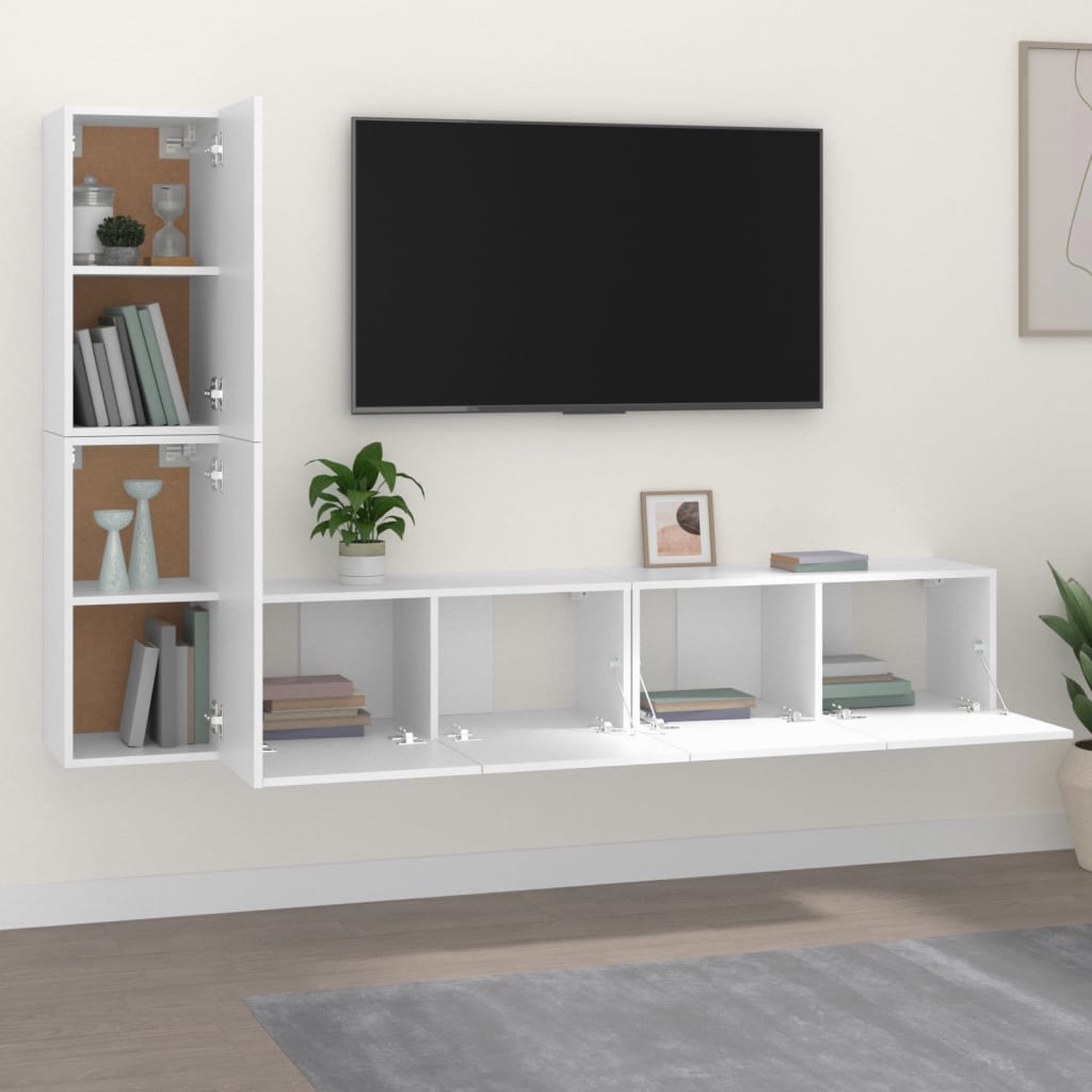 vidaXL Ensemble de 4 meubles TV Blanc Bois d'ingénierie