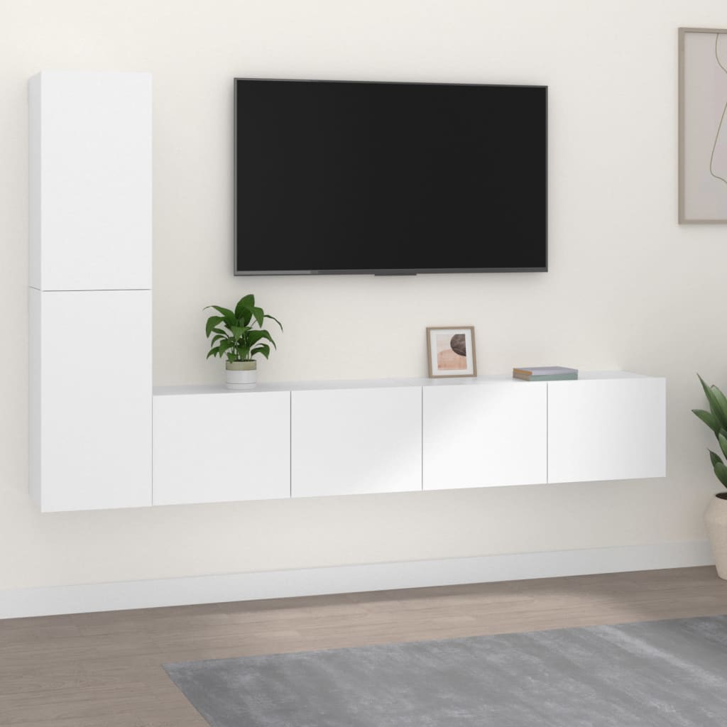 vidaXL Ensemble de 4 meubles TV Blanc Bois d'ingénierie