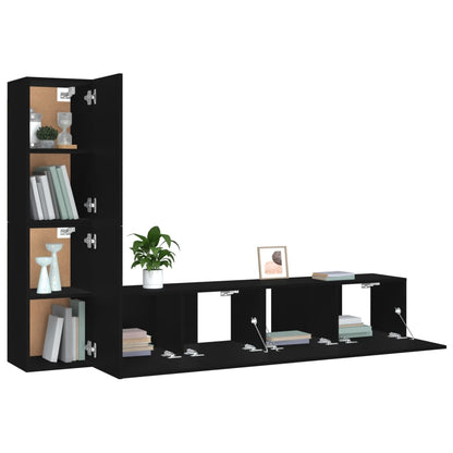 vidaXL 4-tlg. TV-Schrank-Set Schwarz Holzwerkstoff