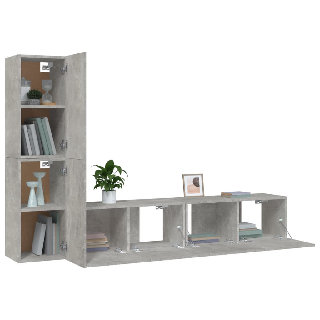 vidaXL Meuble TV 4 pcs Gris béton Aggloméré