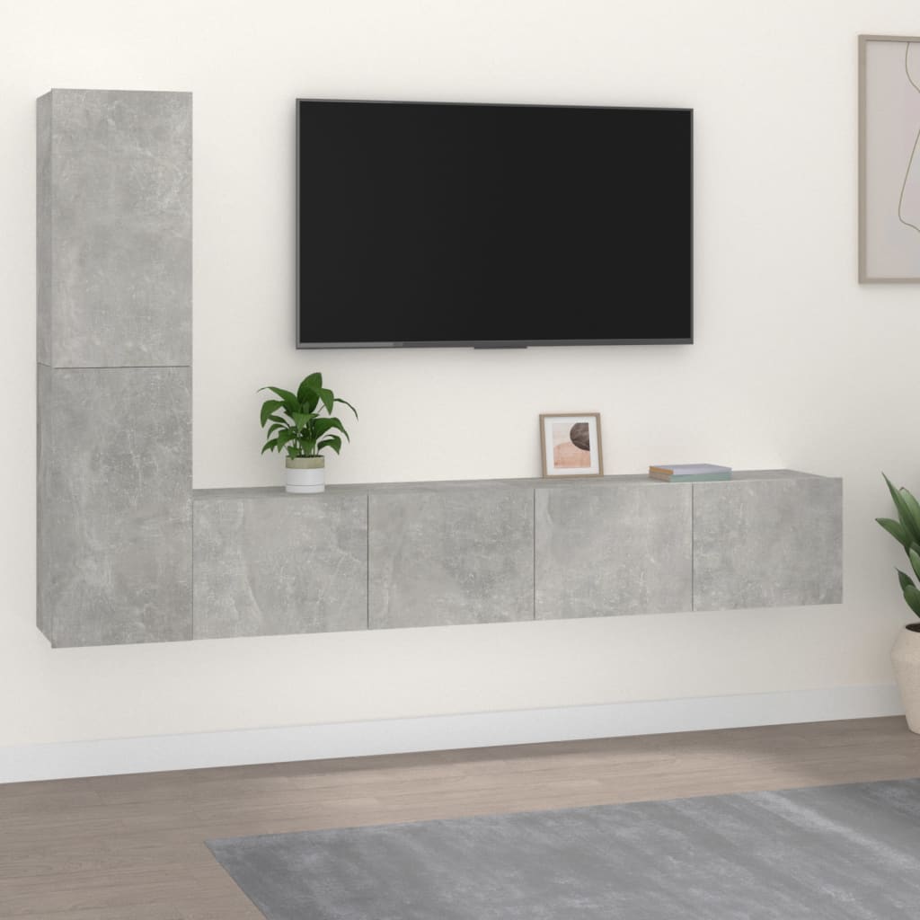 vidaXL Meuble TV 4 pcs Gris béton Aggloméré