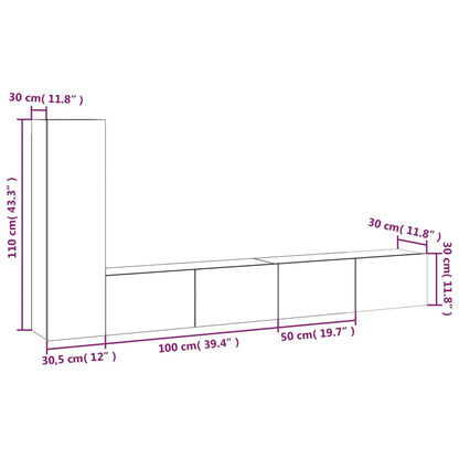 vidaXL Meuble TV 3 pcs. Gris béton Bois d'ingénierie