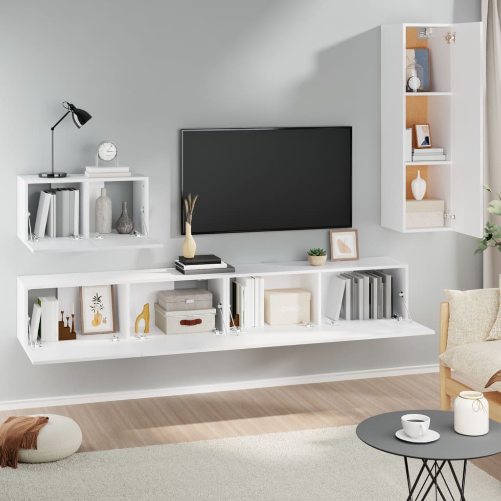 vidaXL Ensemble de 4 meubles TV Blanc Bois d'ingénierie