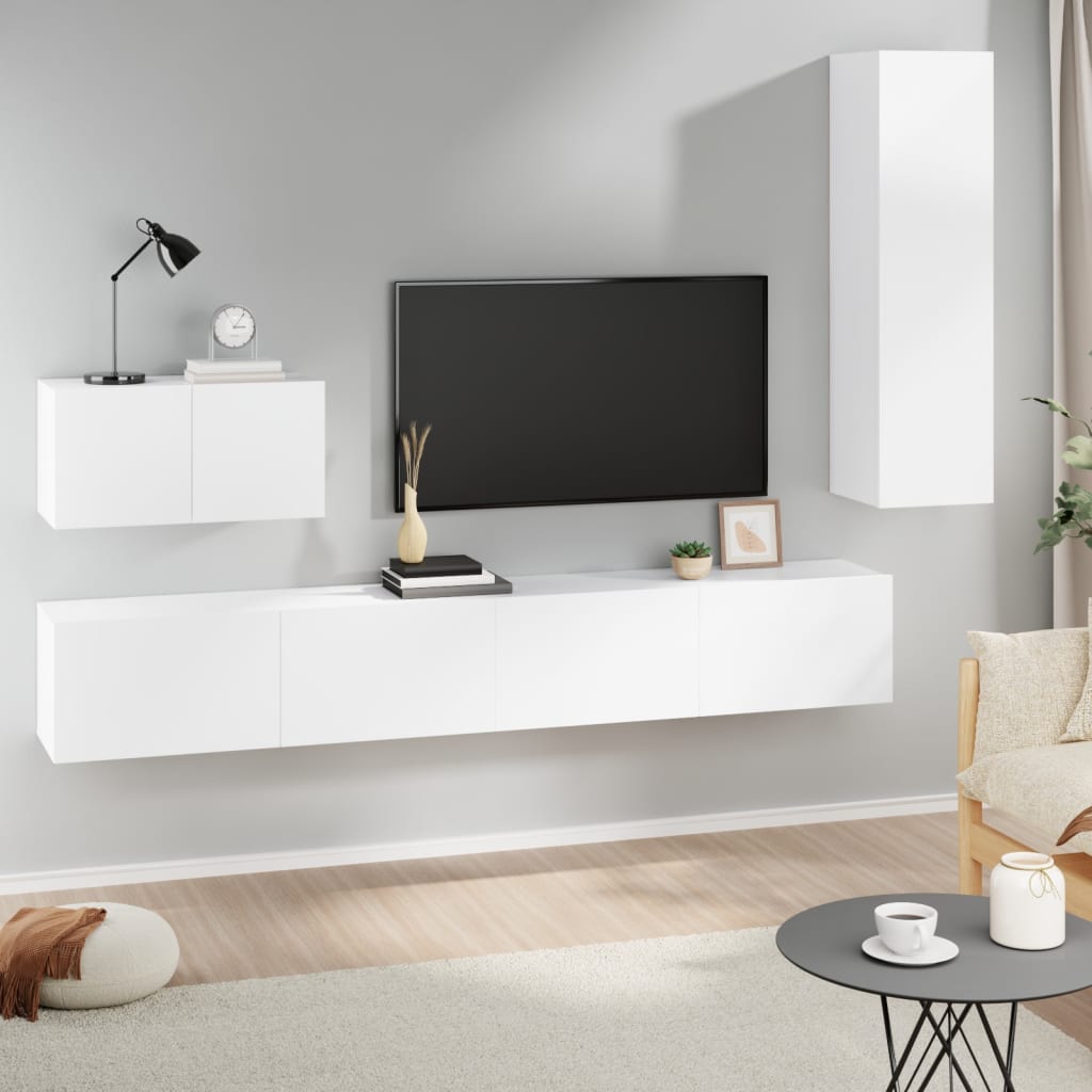 vidaXL Ensemble de 4 meubles TV Blanc Bois d'ingénierie