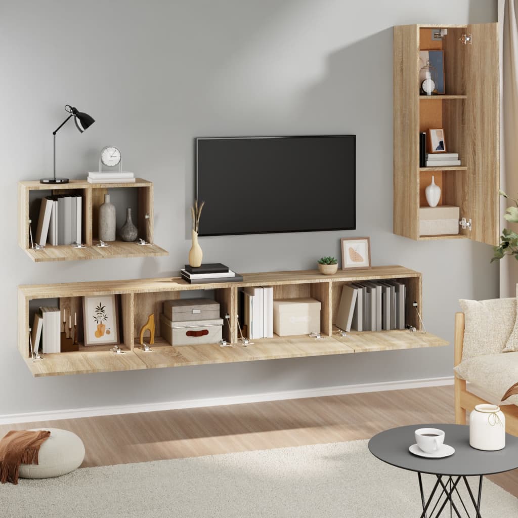 vidaXL Meuble TV 4 pcs Aggloméré Chêne Sonoma