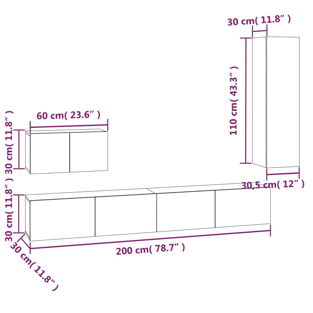 vidaXL Meuble TV 4 pcs Aggloméré Chêne Sonoma