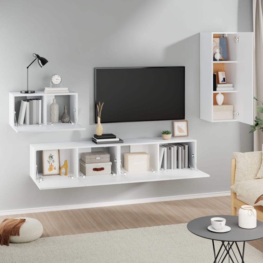 vidaXL Ensemble de 4 meubles TV Blanc Bois d'ingénierie