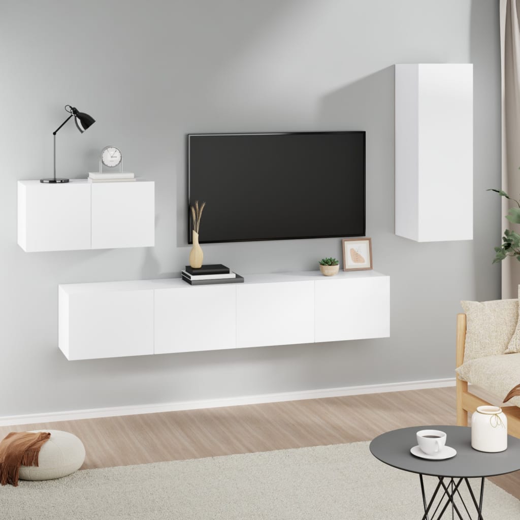 vidaXL Ensemble de 4 meubles TV Blanc Bois d'ingénierie