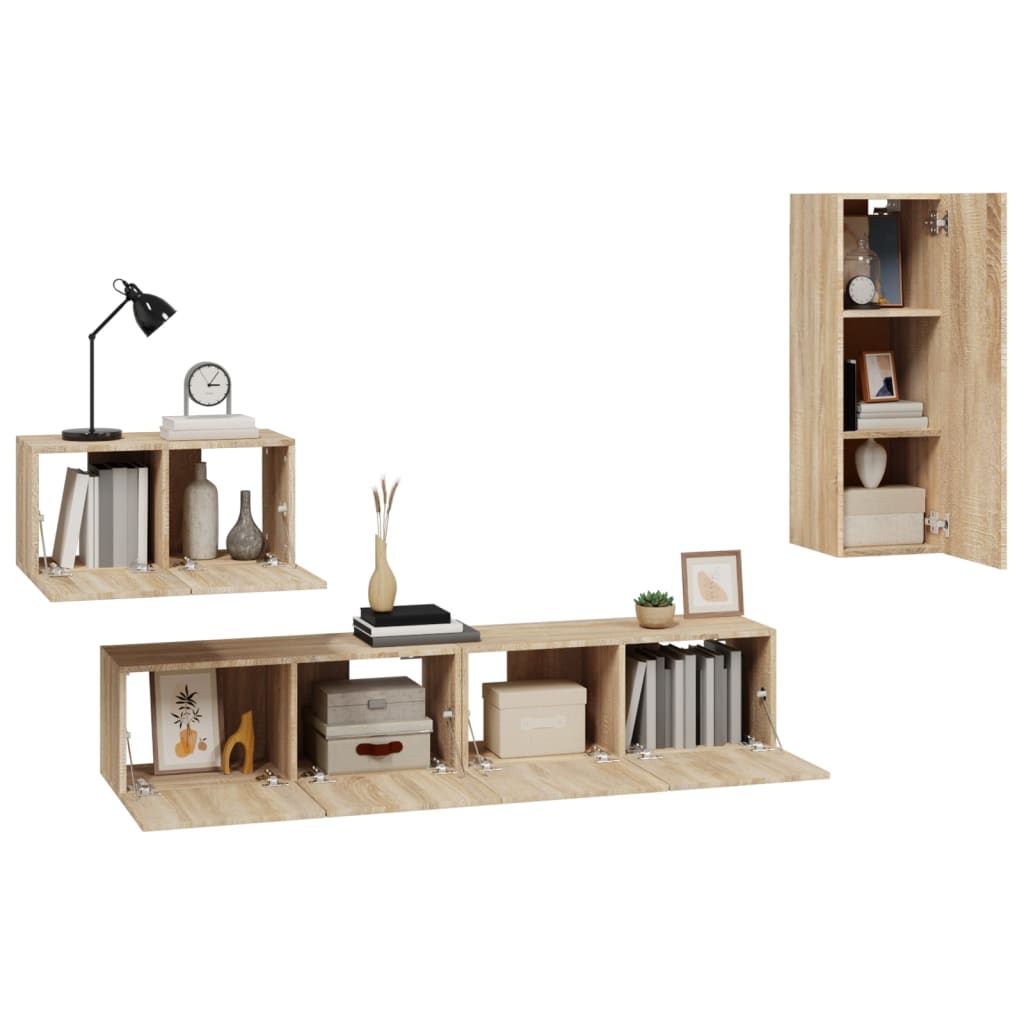 vidaXL 4-tlg. TV-Schrank-Set Sonoma-Eiche Holzwerkstoff