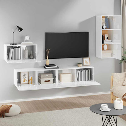 vidaXL Meuble TV 4 pcs Blanc brillant Aggloméré