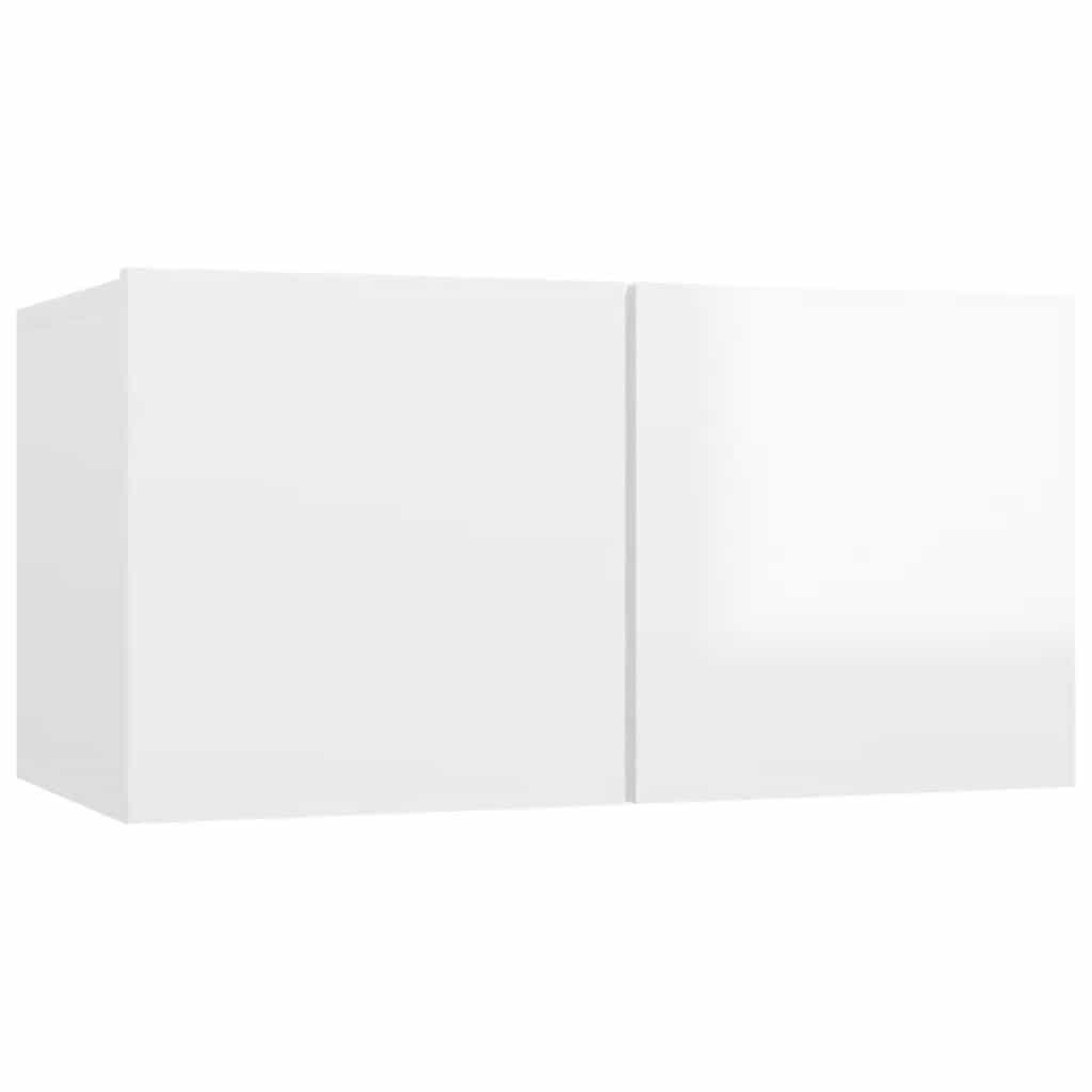 vidaXL Meuble TV 4 pcs Blanc brillant Aggloméré