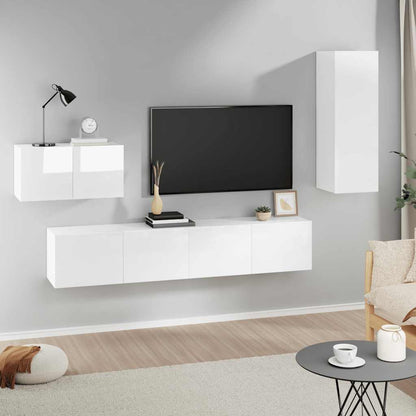 vidaXL Meuble TV 4 pcs Blanc brillant Aggloméré