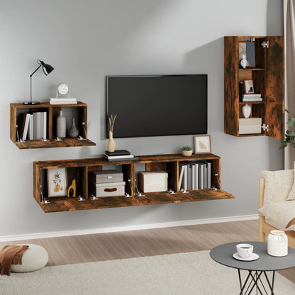 vidaXL Ensemble de 4 meubles TV en aggloméré chêne fumé