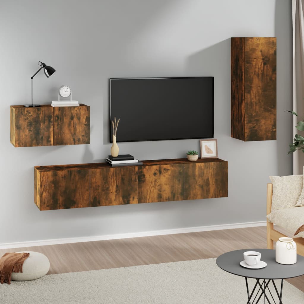 vidaXL Ensemble de 4 meubles TV en aggloméré chêne fumé