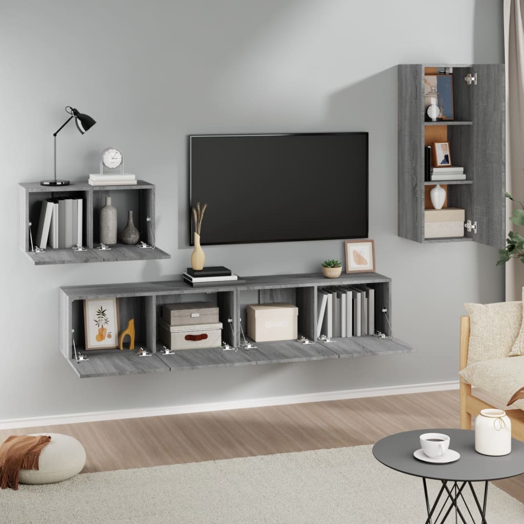 vidaXL Meuble TV, 4 pcs, Gris sonoma, Bois d'ingénierie