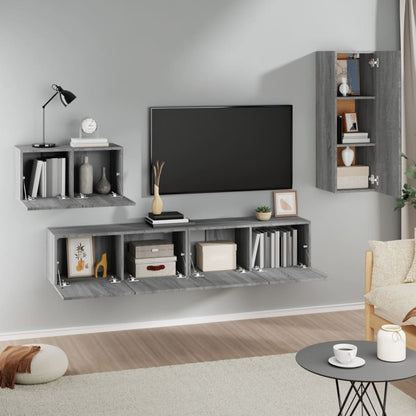 vidaXL Meuble TV, 4 pcs, Gris sonoma, Bois d'ingénierie