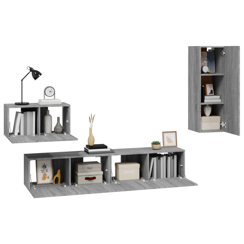 vidaXL Meuble TV, 4 pcs, Gris sonoma, Bois d'ingénierie
