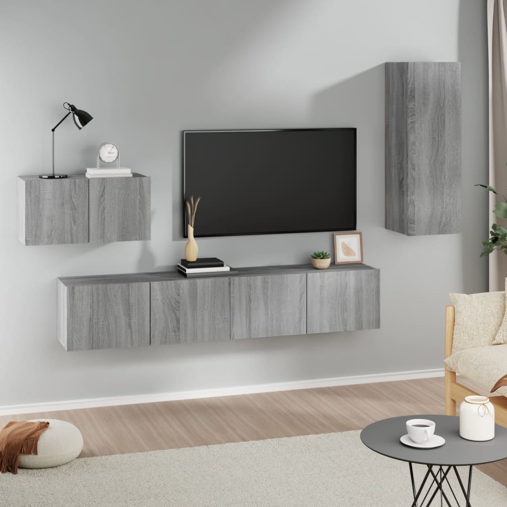 vidaXL Meuble TV, 4 pcs, Gris sonoma, Bois d'ingénierie
