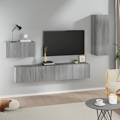 vidaXL Meuble TV, 4 pcs, Gris sonoma, Bois d'ingénierie