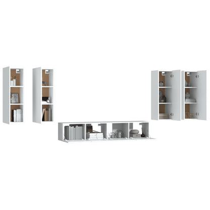 vidaXL 6-tlg. TV-Schrank-Set Weiß Holzwerkstoff