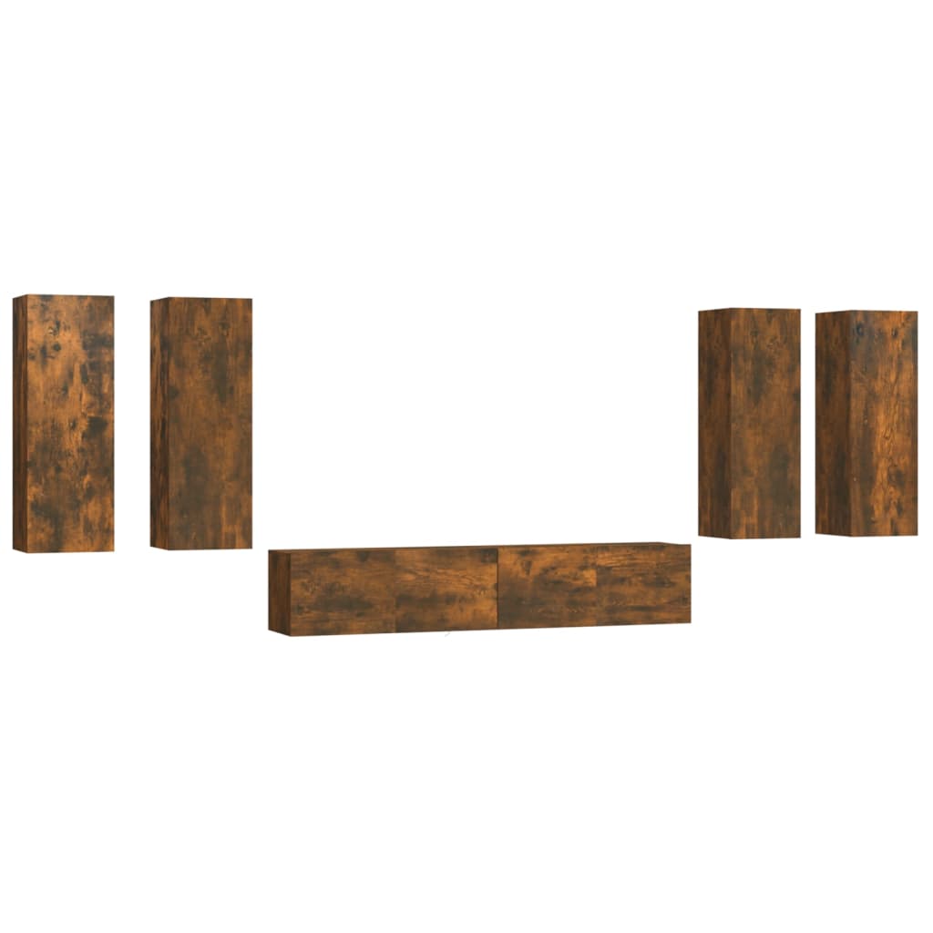 vidaXL Meuble TV, 6 pcs, Chêne fumé, Bois d'ingénierie